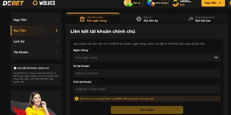 Lý do quá trình rút tiền tại DEBET bị trì hoãn